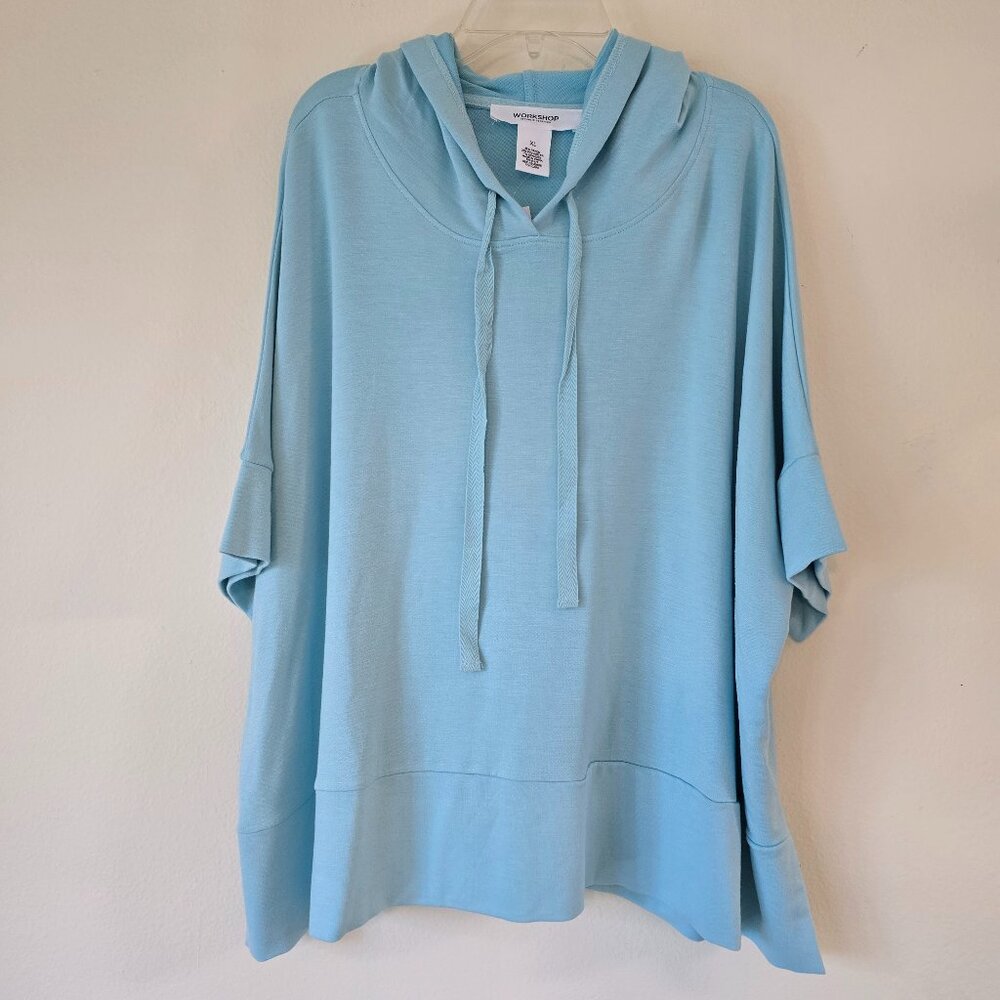 NWT Worshop Republic Clothing Santa Monica Hooded Pullover Top Serene Aqua XL